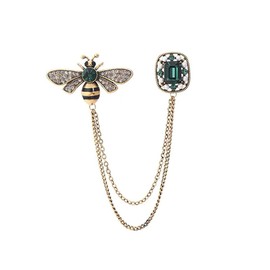 Vintage Honey Bee Brooch Pins for Women Men CZ Crystal Lapel Pin Badge Hanging Tassel Chains Collar Brooches Pin Shirt Collar Pins Hat Scarf Tie Pins Accessories