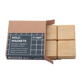 SIGEL BA211 Set of 4 powerful magnets, in wood, square, neodymium N42, 3.3 x 3.3 cm, Beige