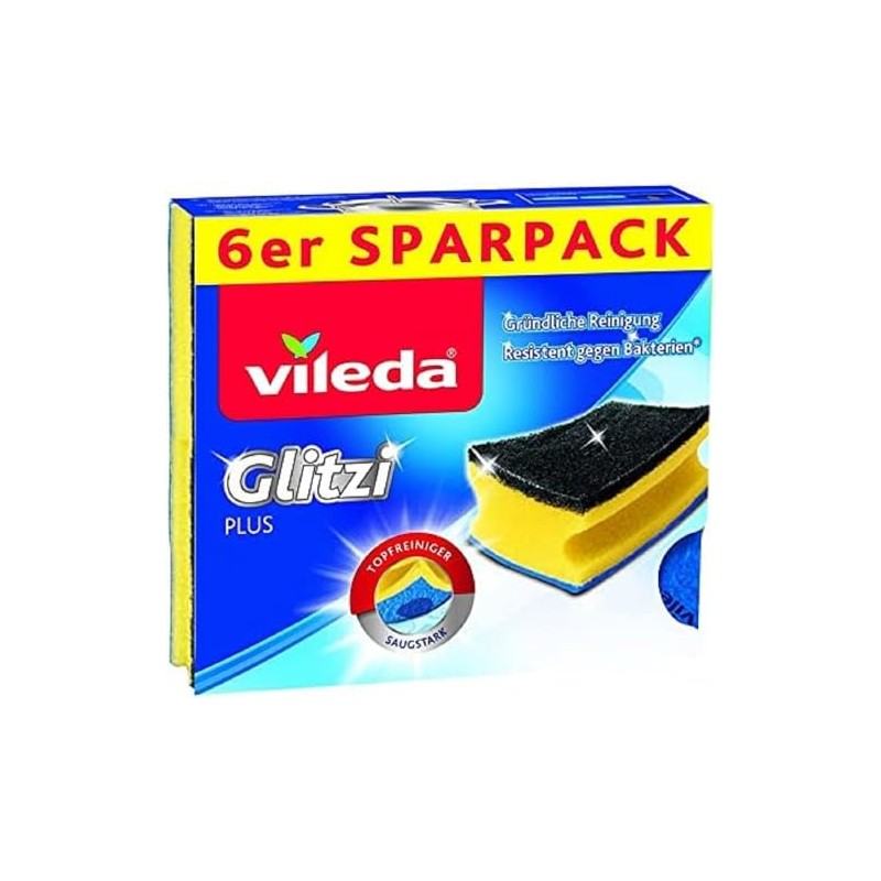 Vileda Glitzi Plus Washing Up Sponge/Thorough, Hygienic and Absorbent (6