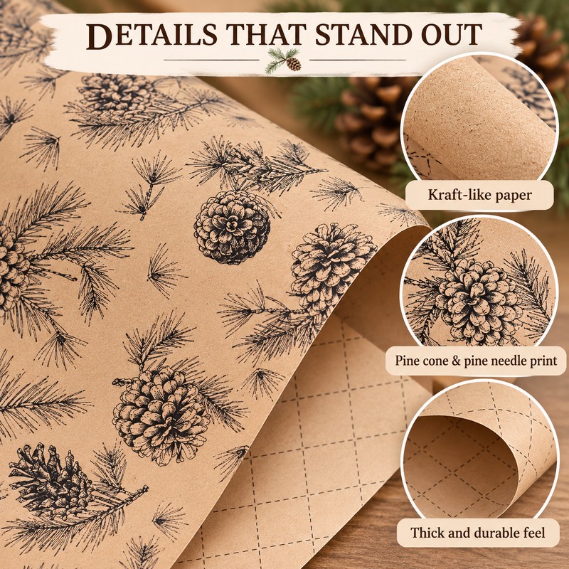 Christmas Wrapping Paper Roll for Holiday Gifts – Pine Needle