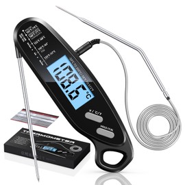 Babacom Meat Thermometer Digital with Dual Probes, Fast Instant Read Food Thermometer, Big Backlight Screen & Calibration, Kitchen Cooking BBQ Thermometers for Oven, Candy, Jam, Water, Air Fryer, BBQ