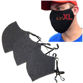 ICYROSE 3 Pack XXL 7"/ XL 6.5" Extra Large Face Mask Big and Tall 3 Ply Beard Mask Cotton Fabric nose wire Filter Pocket adjustable (All Dark Grey, XL 6.5")