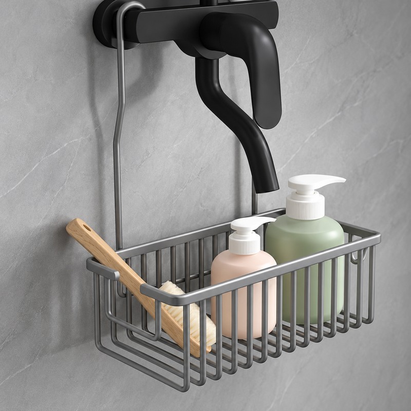 Aluminum Shower Shelf for Bathroom Storage – No-Drill Metal Organizer