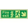 V Safety Glow In The Dark NHS Fire Exit Arrow Down Right Sign - 300mm x 100mm - Rigid Plastic