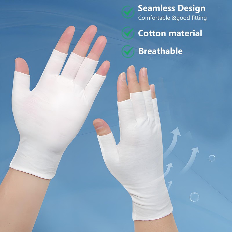 6 Pairs Moisturizing White Cotton Fingerless Gloves for Women