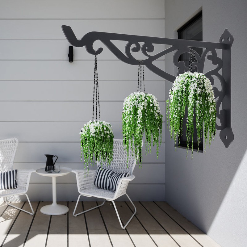 Outdoor Hanging Bracket Black Iron Multifunctional Decorative Plant Hanger for