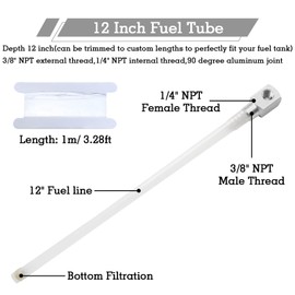 SADIFOKPLY Universal 12" Marine 7-0948 Fuel Tank Pickup Tube with 0.31-inch/8mm Check Valve & Strainer, Length-adjustable Rigid Polyethylene Fuel Tube with Brass Barb Connector