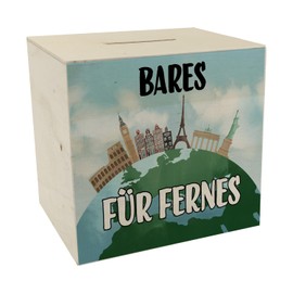 Bares for Distant Wooden Money Box with Travel Motif and Landmarks Funny Piggy Bank as a Gift for Travelers or to Save on the Next City Trip Paris Rome New