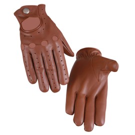 REAL EMPIRE Men's Driving Sheep Leather Luxury Gloves (Brown, Medium)