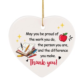 PRSTENLY Thank You Teacher Gifts for Women, Heart Shape Ceramic Ornament Keepsake Appreciation Gifts Thank You Gifts For Women Men Coworker Employee Teacher Present Friendship