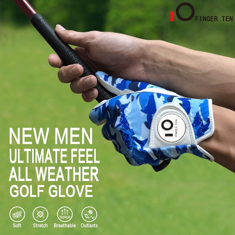 FINGER TEN Men's Golf Gloves Left Right Hand Leather with