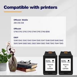 LAIPENG 2 Black 62XL 62 XL Cartridges Remanufactured for HP Envy 5540 5542 5543 5544 5545 5640 5642 5644 5646 5660 5664 7640 7644 OfficeJet 200 250 5 5740 5741 5742 5743 5744 5746 Printer (BK*2)