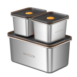 MAXCOOK Stainless Steel Food Containers with Lids, 18.6 oz & 71 oz Food Storage Container set, Metal Food Container Bento Box, Snack Container set with Lid,Dishwasher & Freezer Safe(2100 ml & 550 ml)