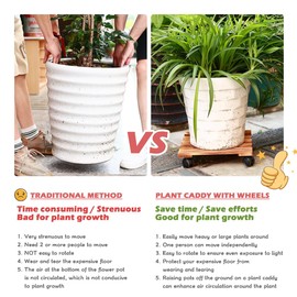 3 Pack Plant Caddy with Wheels Heavy Duty 16 Inch Wooden Plant Stand with Wheels Plant Dolly Rolling Plant Stand Plant Roller with Casters for Indoor and Outdoor with 3 Pack Plant Saucers, Square