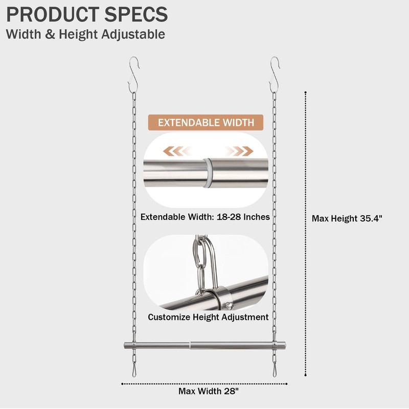 LOMILD Closet Hanging Rod, Adjustable Width and Height Closet Extender