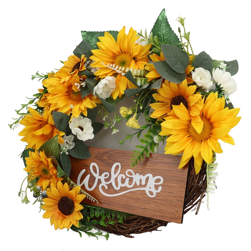 15 Inch Sunflower Wreath for Front Door Artificial Sunflower Wreath