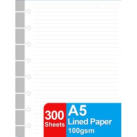 Getvow (3 Pack) A5 TUL Discbound Lined Refill Paper, Junior Size 8 Disc Disbound Notebooks, 300Sheets/600Pages, 100gsm White Paper, 5.8'' x 8.2''
