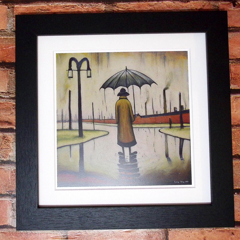 Greetingles Lowry-Style 12"/31cm Square Framed Print. Beautiful Black Ash Frame