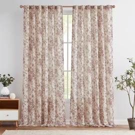 jinchan Linen Blend Curtains Floral Curtains for Living Room 96 Inch Length Brick Red Printed Curtains Rod Pocket Back Tab Farmhouse Peony Flower Patterned Drapes Bedroom Window Curtain Set 2 Panels