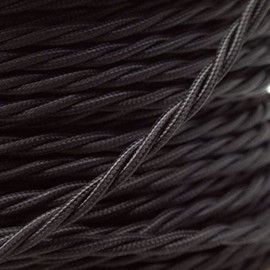 Art Deco Emporium PRE-CUT 1 Meter Length Vintage Styled British Black Coloured Cloth Covered Braided Twist Flex - Electric Cable 3 Core; Electrical Wire 6Amp; Lighting Flex 0.75mm