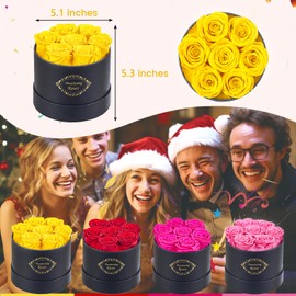 Beaulasting Roses Preserved Roses in a Box Long Lasting Roses Last a Year Forever Romantic Gifts for Her Mother's Day Valentine's Day Anniversary Birthday (Round Black Box, 7 Yellow Roses)