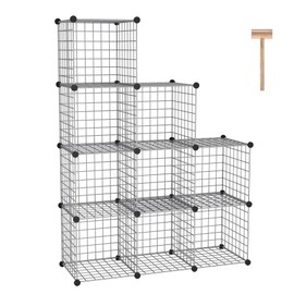 C&AHOME Wire Cube Storage, 9 - Cube Organizer Metal C Grids, Modular Shelves Units, Closet Organizer, Ideal for Home, Office, Living Room, 36.6”L x 12.4”W x 48.4”H, Silver Gray UWCS3009G