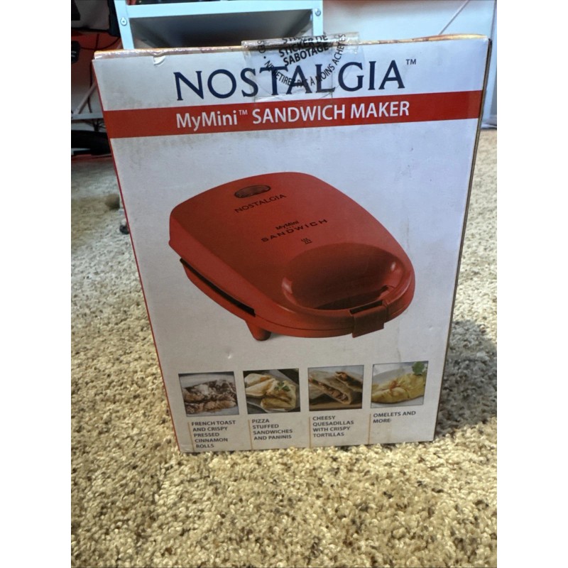 Nostalgia MyMini Sandwich Maker Red Nonstick Compact Grilled Cheese-Omelets New