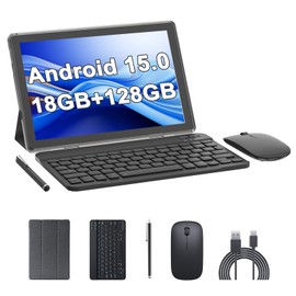 2 in 1 18GB+128GB Tablet 10.1 inch Android 15 Tablet Set Tablets with Keyboard Case wireless Mouse Stylus Screen Flim 10.1 IN 1280*800 HD Touch Screen 8MP Dual Camera Games Tab Wi-Fi BT Tableta PC