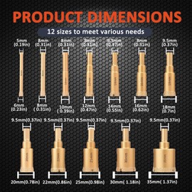 Xanadued 12 Pack Diamond Hole Saw Kit, Diamond Hole Saw, 6mm-35mm Diamond Drill Bits, Glass Drill Bit, Tile Hole Saw Kit for Ceramic, Glass, Marble and Granite Stone