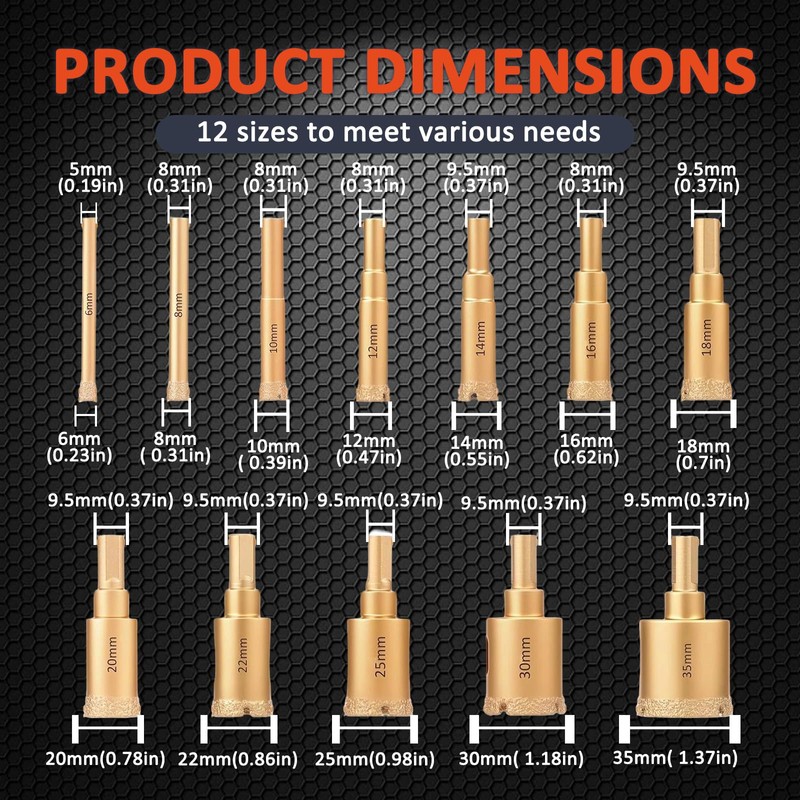Xanadued 12 Pack Diamond Hole Saw Kit, Diamond Hole Saw,