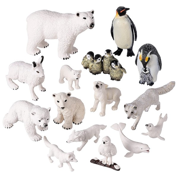 JOKFEICE Polar Animals Figurines 15 pcs Realistic Animal Figrues Plastic