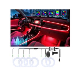 6 in 1 Car Led Strip Lights with App Control, RGB Colors Interior Car Lights, Ambient Led Lighting Kit, 4 Light Flashing Modes, USB Neon Accessories for Doors, Center Console