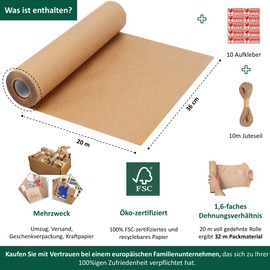 ecoTru Wabenpapier verpackungsmaterial 36cm x 20m, Luftpolsterfolie Öko Alternative für umzug und Versand, Verpackungspapier und füllmaterial für pakete, Papier noppenfolie, Bubble wrap packing rolle