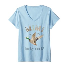 Womens Mimi Of The Lucky Duck 1st Birthday Family Mallard Duck V-Neck T-Shirt