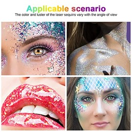 URAQT Body Glitter Gel, Holographic Mermaid Sequins Glitter Chunky Cosmetic Glitter Face and Body Gel, Sparkling Festival Party Lotion Glitter for Face Body Eye Hair Nail Makeup and DIY Art