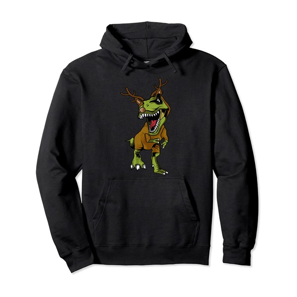 Funny T- Rex Dino In Christmas Reindeer Costume Pullover Hoodie