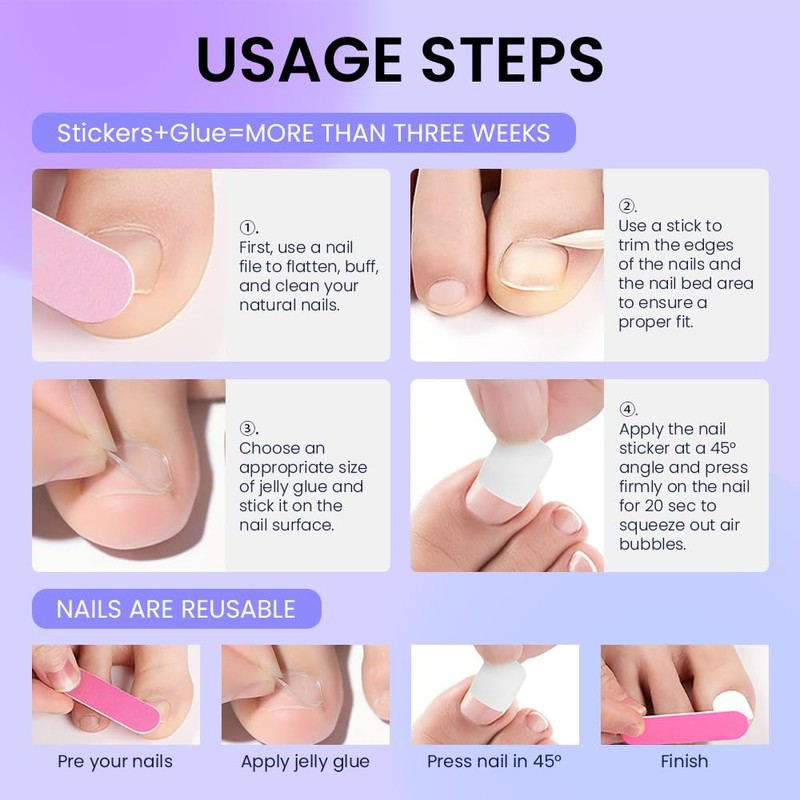 Pink Glitter Colorful Press on Toenails Square for Women No