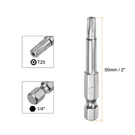 HARFINGTON 10pcs T25 Security Torx Bit 1/4" Hex Shank 2" Long S2 Steel Magnetic Tamper Resistant Star Bits Screwdriver Torx Head with Hole for Driver Drill Bit Remove Fastening Screws