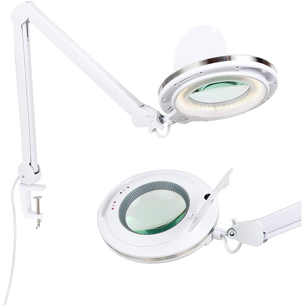Brightech LightView Pro Magnifying Lamp & Table Clamp - Max Comfort - Pro Work Like Lash Extensions & Crafts - Durable Glass Magnifier with Bright LED Light - Dimmable & Adjustable Light Color