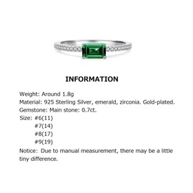 Bellitia Jewelry Emerald Cut Sterling Silver/Gold Plated Silver Rings for Women, Genuine May Birthstone Green Gemstone Propose Wedding Jewelry Set, Sterling Silver, emerald