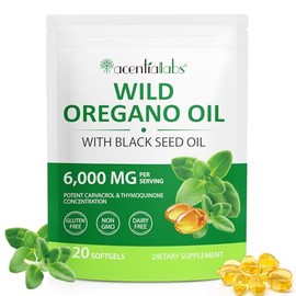 Wild Oregano Oil Softgels 2 in 1 6,000 mg Oregano Oil with Black Cumin 120 Softgels Easy to Swallow to Strengthen the Immune System and Bone Health