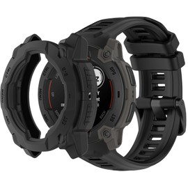 QHBAMD Silicone Watch Band Compatible for Garmin Instinct E 40mm/45mm - Soft Breathable Waterproof Strap for Men Women, Adjustable Sport Wristband with PC Case Bumper (Black,45MM)