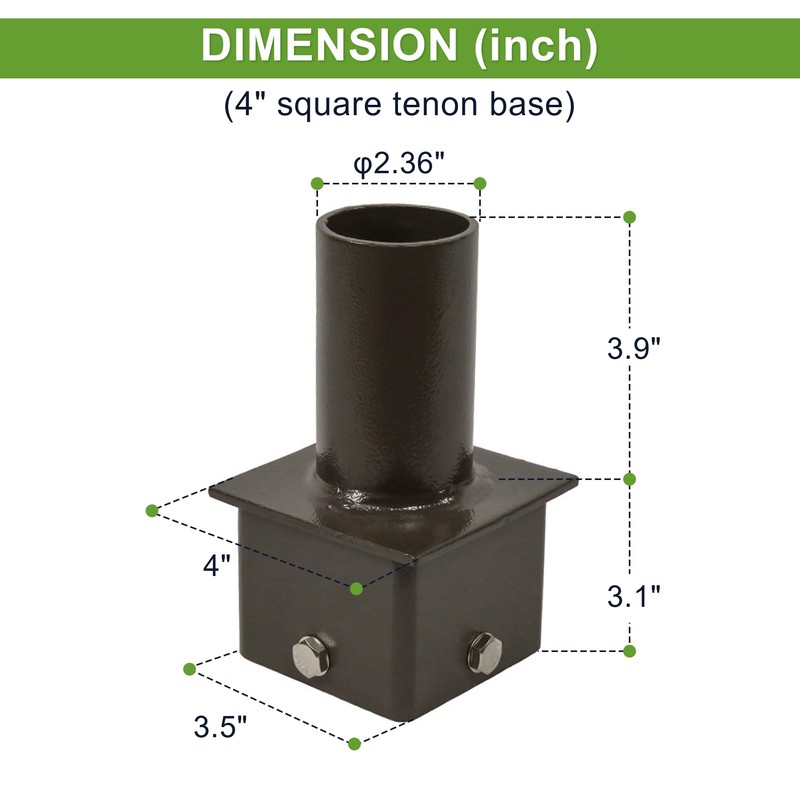 Tenon Adapter for 4 inch OD Square Pole Mount with