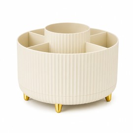 360° Rotating Desk Organizer for Office & Vanity – Multi-Purpose Pen, Makeup Brush & Cosmetic Storage Holder with Compartments