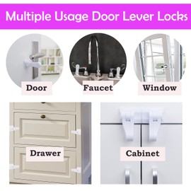 Child Proof Door Lever Locks, 8-Pack Door Handle Locks for Baby Safety and Deter Pet Opening The Door, 3 Colors No Drilling Baby Proofing Door Locks (White)