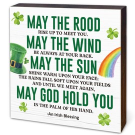 St. Patrick's Day Decorations, Irish Blessing Decor, Irish Gifts for Women, Rustic Green Shamrock Wood Block Sign for Home Party Shelf Table Tiered Tray Decor, 4.7" x 4.7"-A12