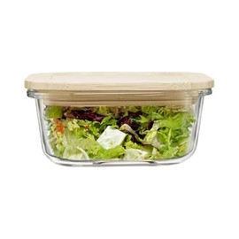 JS Gourmet 2 Pcs Square Glass Food Storage Containers 27.05oz (800 ml), Airtight, Leakproof Bamboo Lid, Meal Prep Container Set - Microwave and Refrigerator Safe