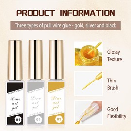 PYEUIFT Pack of 3 Gel Liner Nail Art Silver Gold 8 ml 3D Gel Nail Art Metallic Nail Polish French Nails DIY Manicure Gifts for Salon Home DIY Manicure for Nail Design