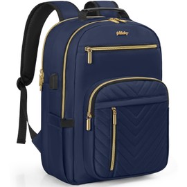 WELIDAY Laptop Backpack for Women, Work Travel Computer Bags, Quilted Casual Daypack with USB Port, Waterproof Computer Backpack Fit 15.6 Inch Laptop (Dark Blue)