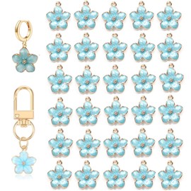 MAHONLIEN 30Pcs Small Cute Blue Flower Charms for Jewelry Making Kit Bracelet Necklace Earrings Keychain DIY Crafts Crafting Blossom Decor